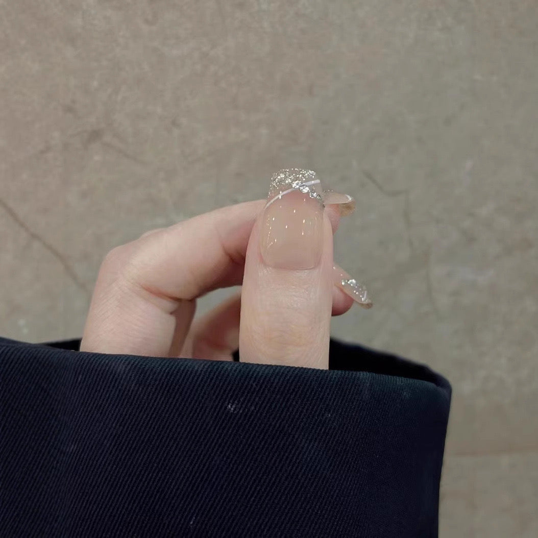 Elegant French Rhinestone Nails