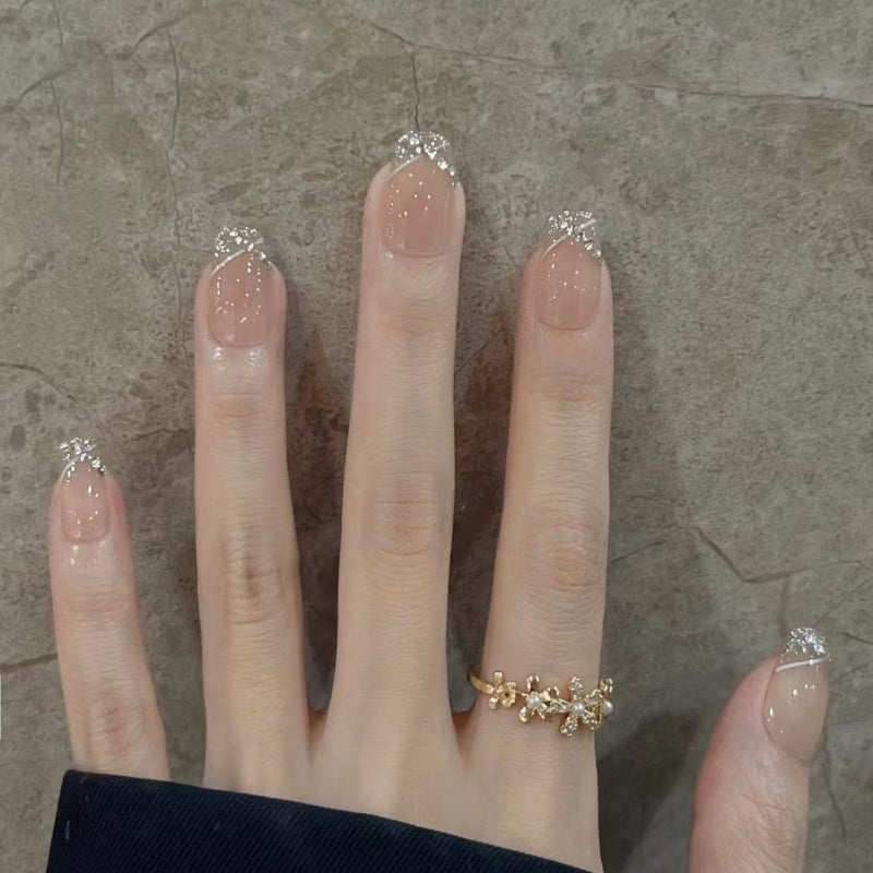 Elegant French Rhinestone Nails