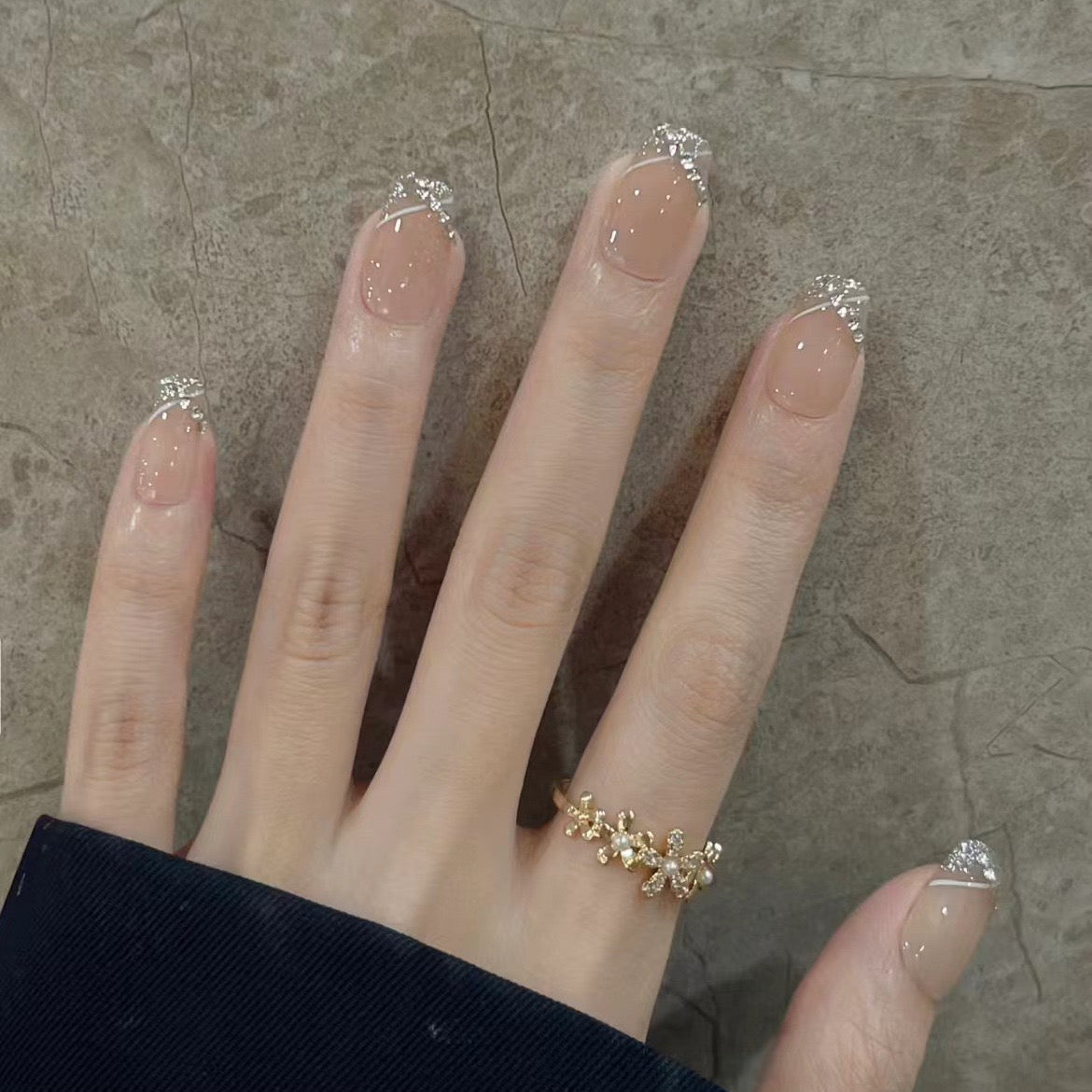 Elegant French Rhinestone Nails