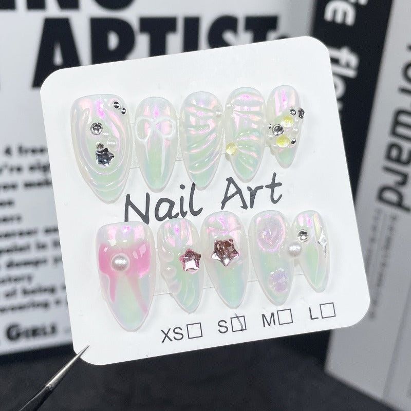 White Shell Handmade Press On Nail