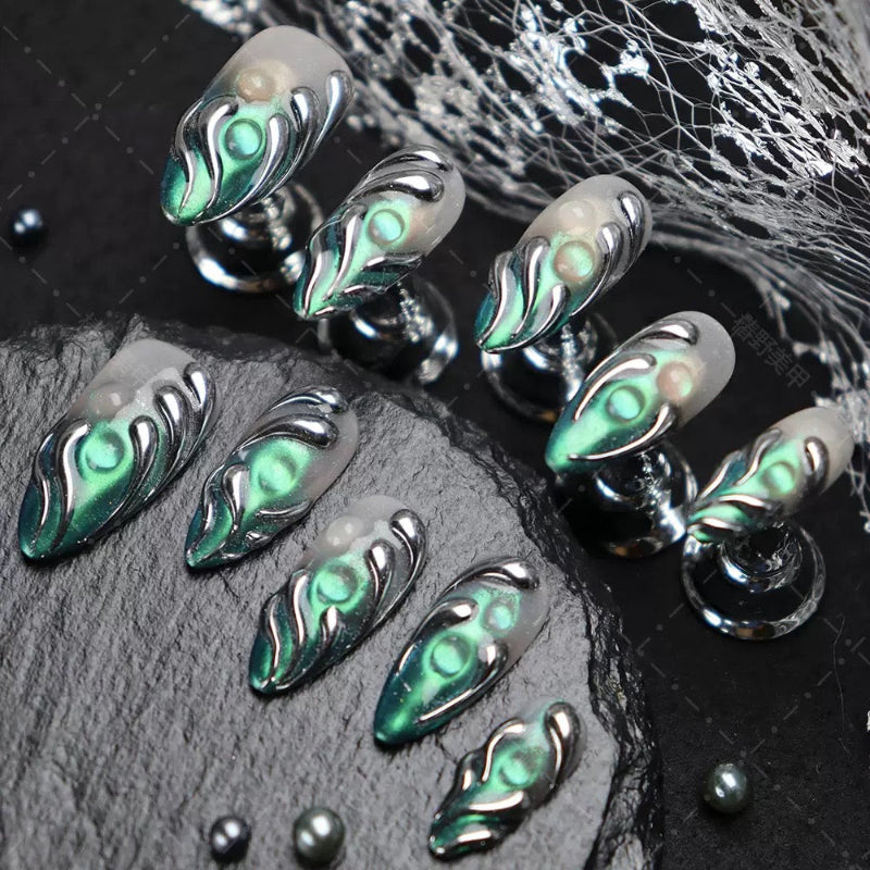 Cyberpunk Green Line Nails