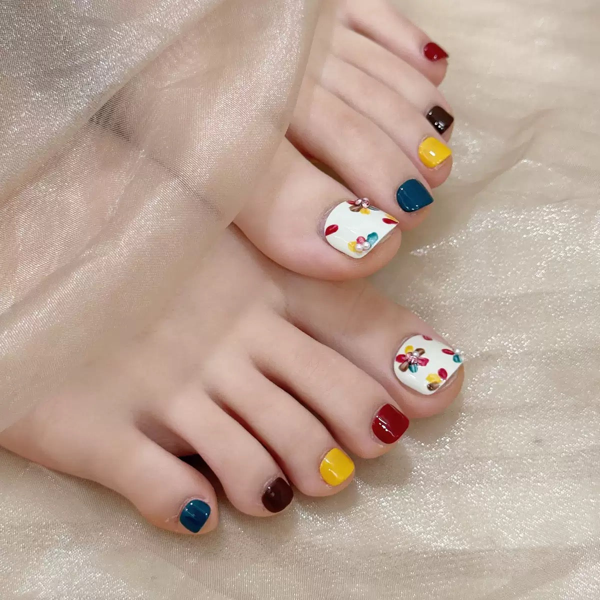 Rainbow Handmade Press On Toe Nails