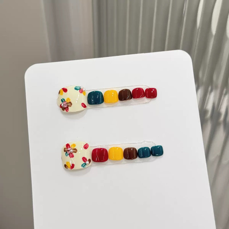 Rainbow Handmade Press On Toe Nails