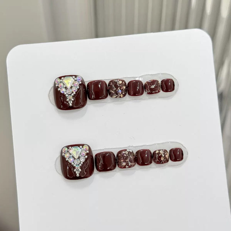Brown nail Handmade Press On Toe Nails