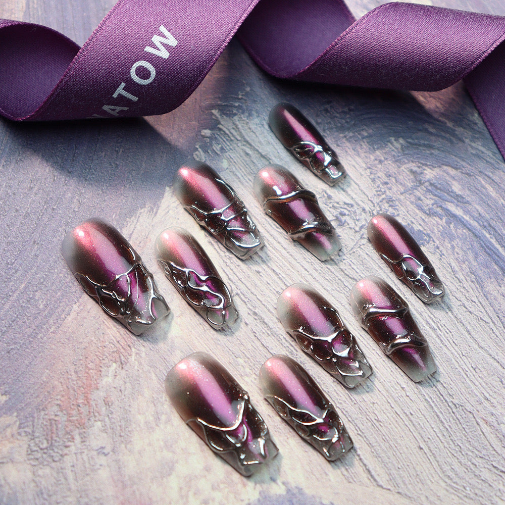 Spider Web Purple Nails Handmade Press On Nail