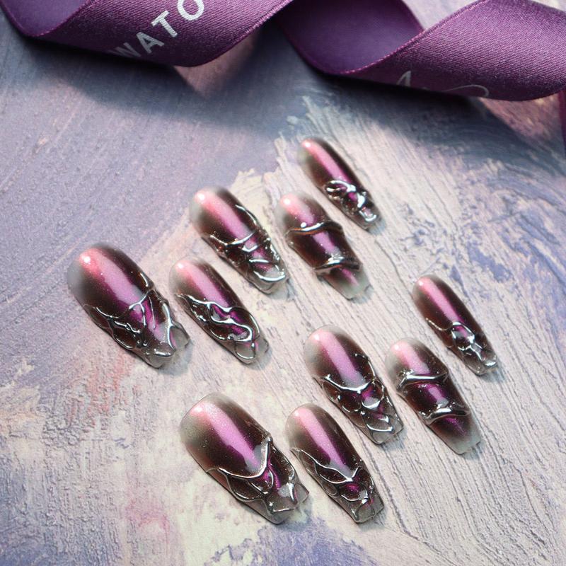 Spider Web Purple Nails Handmade Press On Nail