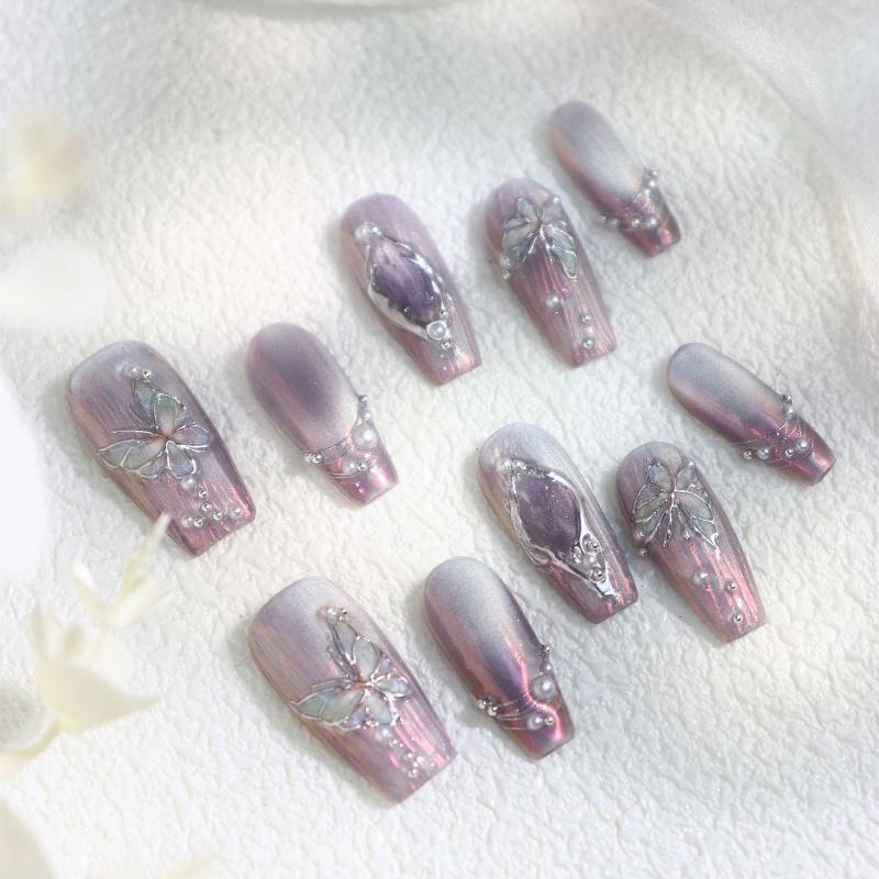 A Curtain of Purple Nails Handmade Press On Nail