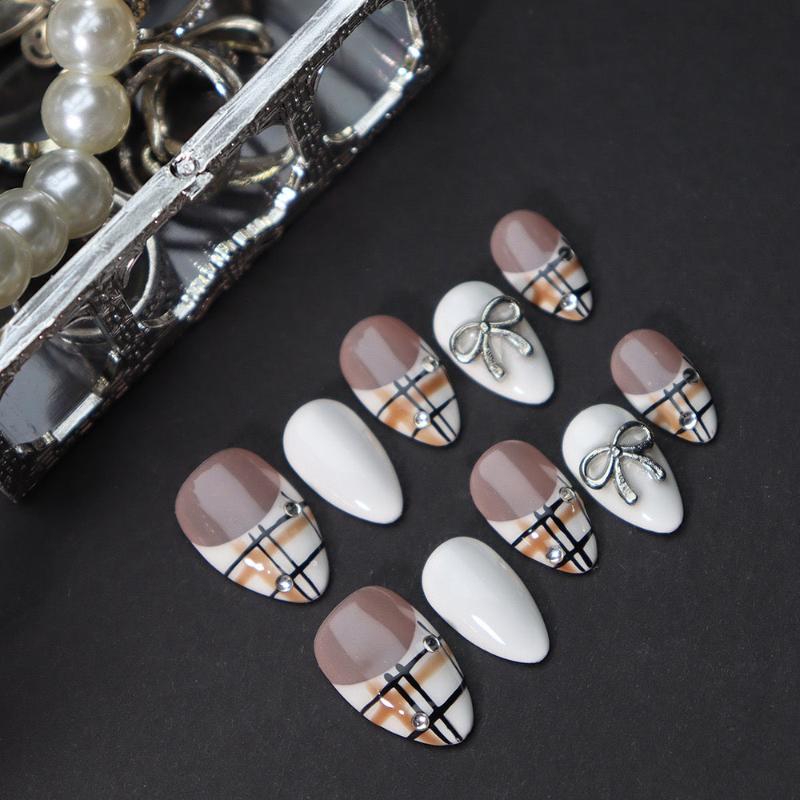 Plaid Short Nail Handmade Press On Nail