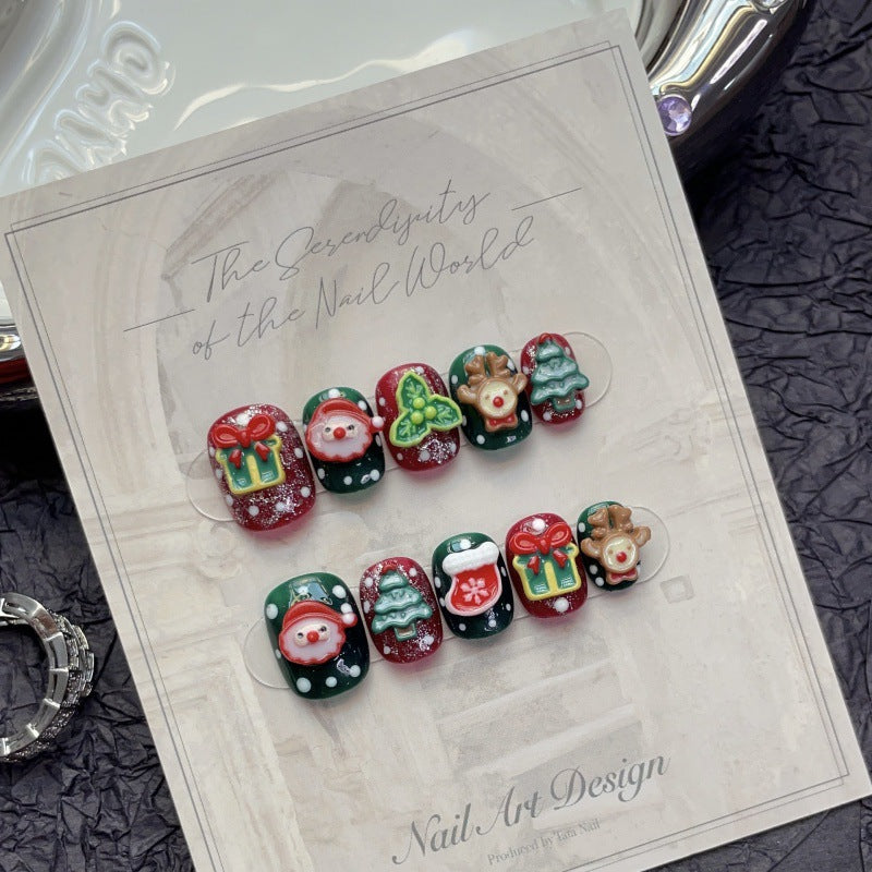 Christmas Nail Art in Green Handmade Press On Nail
