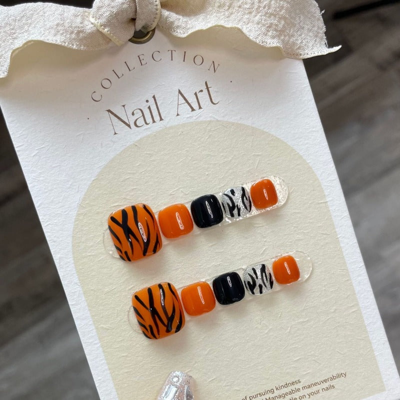Orange texture Square Handmade Press On Toe Nails