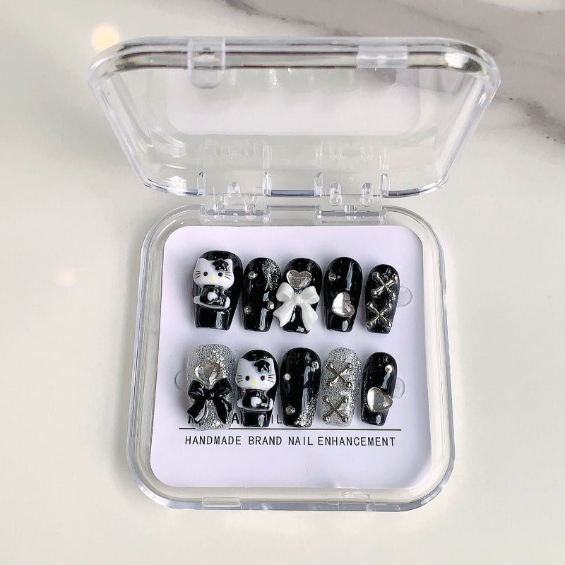 Black Hellokitty Handmade Press On Nail