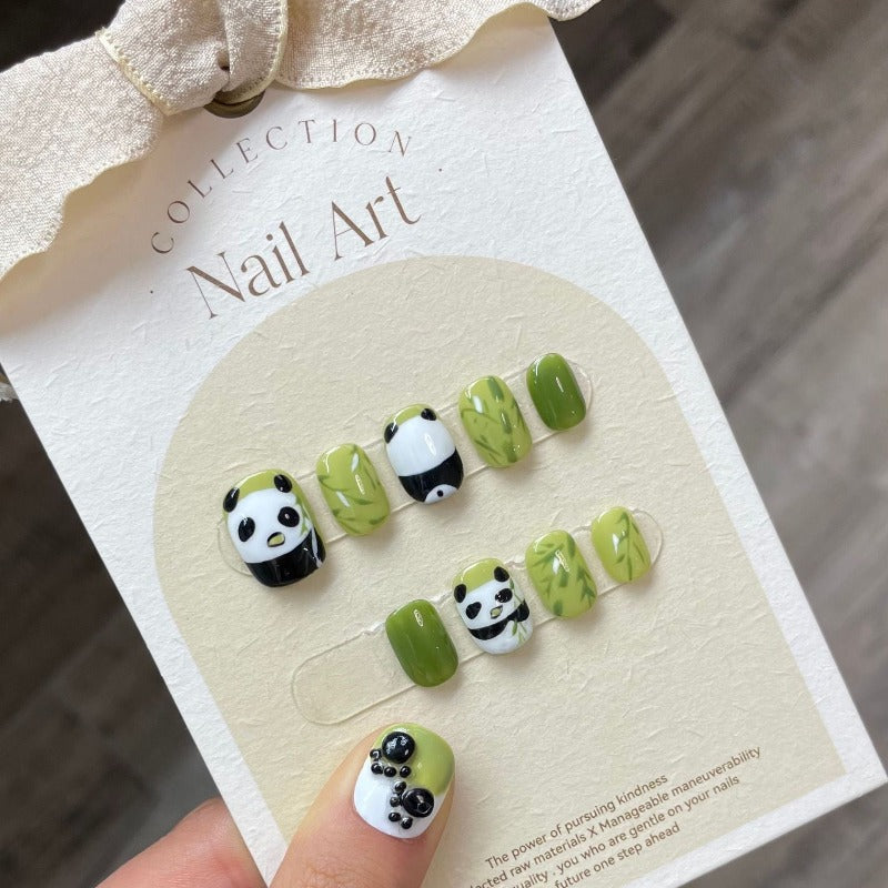 Panda Eating Bamboo Handmade Press On Nail