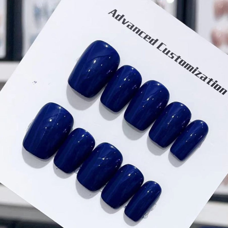 Solid Navy Blue Square Handmade Press On Nail