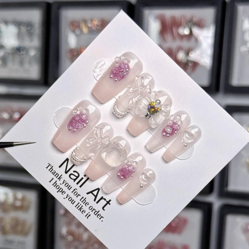 Sweet heart bow Handmade Press On Nails