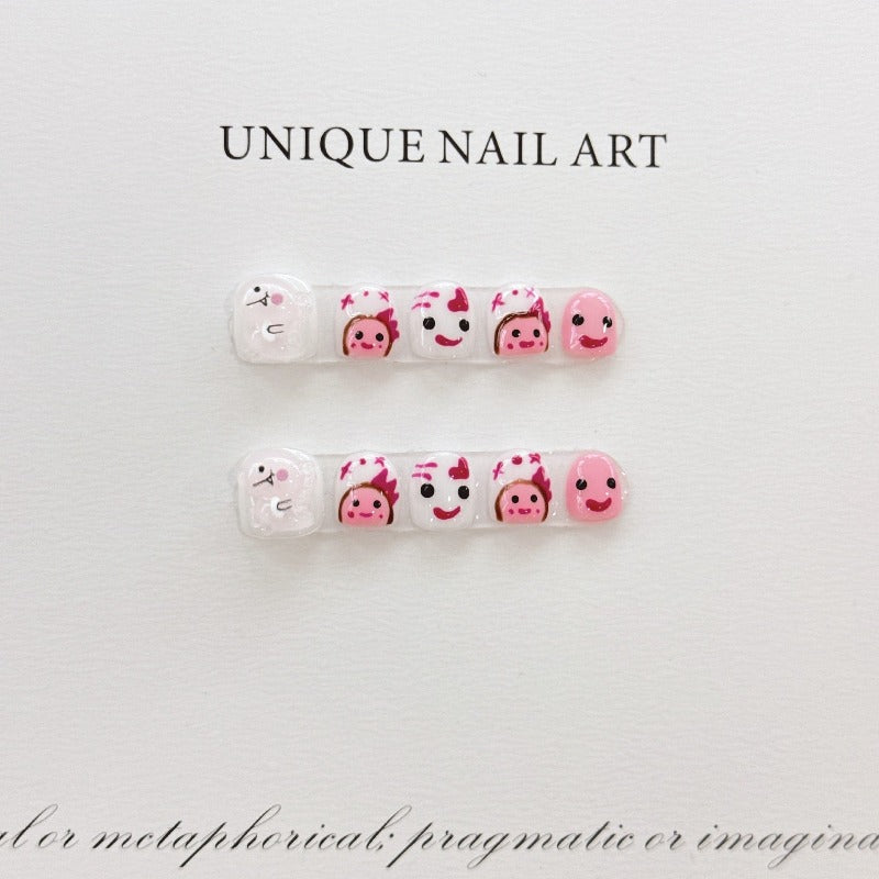 Pink Cute Ghost Handmade Press On Nails