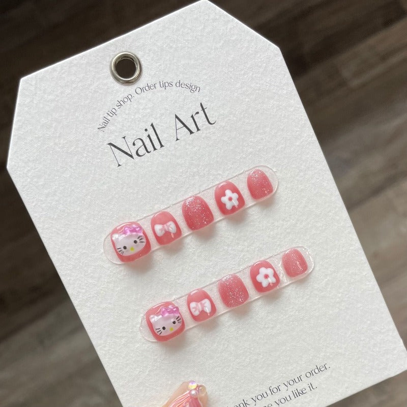 Pink Hellokitty Handmade Press On Nails