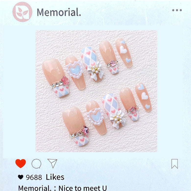 Plaid Blue Press On Nails