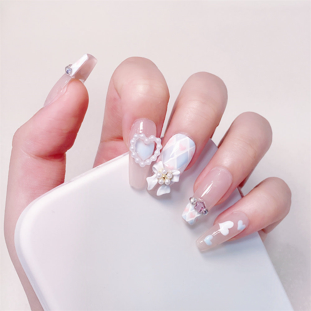Plaid Blue Press On Nails