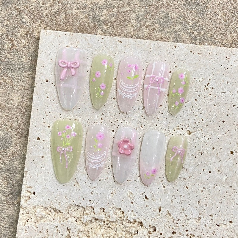 Almond nails In Spring Colours Handmade Press On Nail