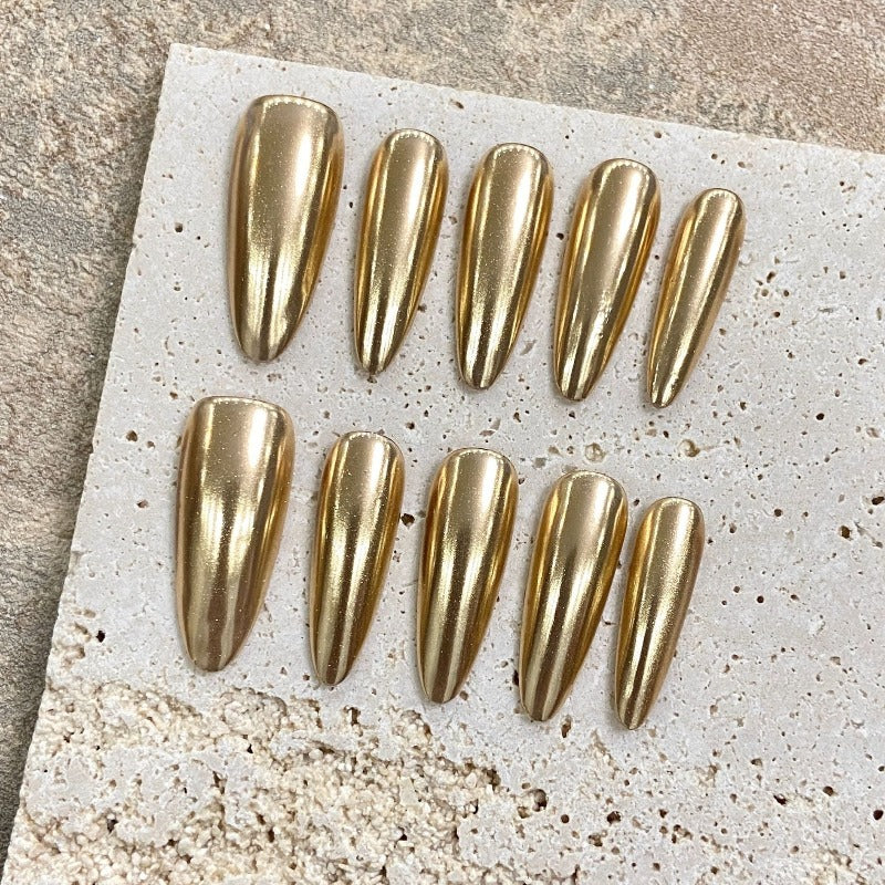 Golden Warrior Cat's Eye Nail Handmade Press On Nail