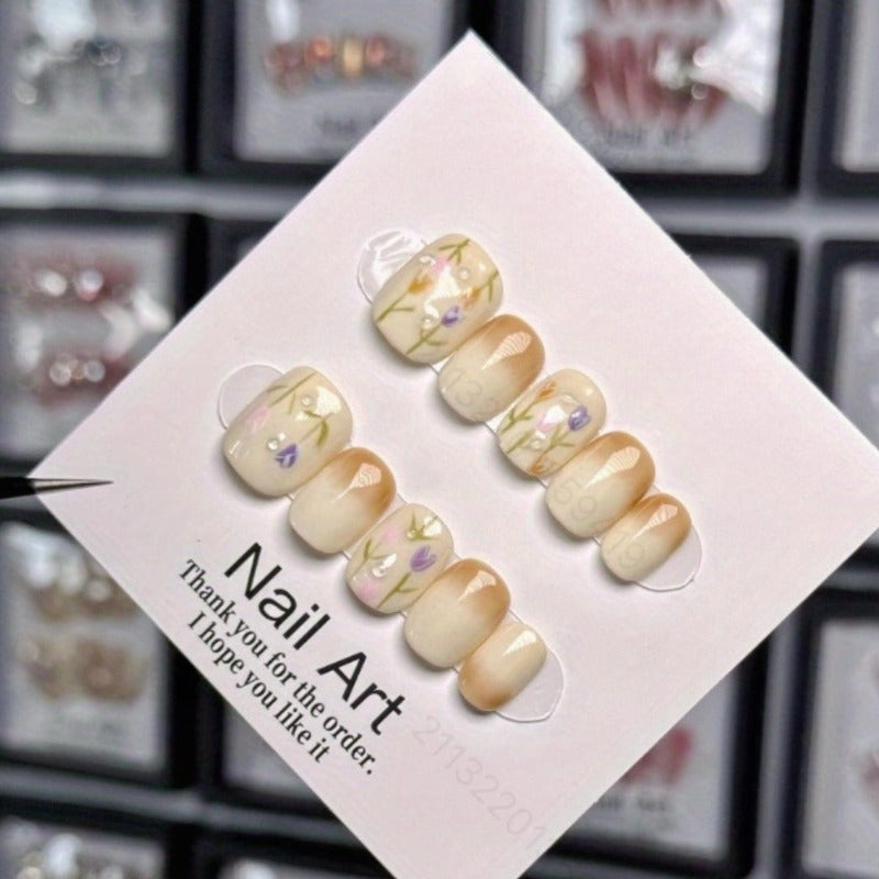 Hand Painted Gradient Yellow Nail Handmade Press On Nail