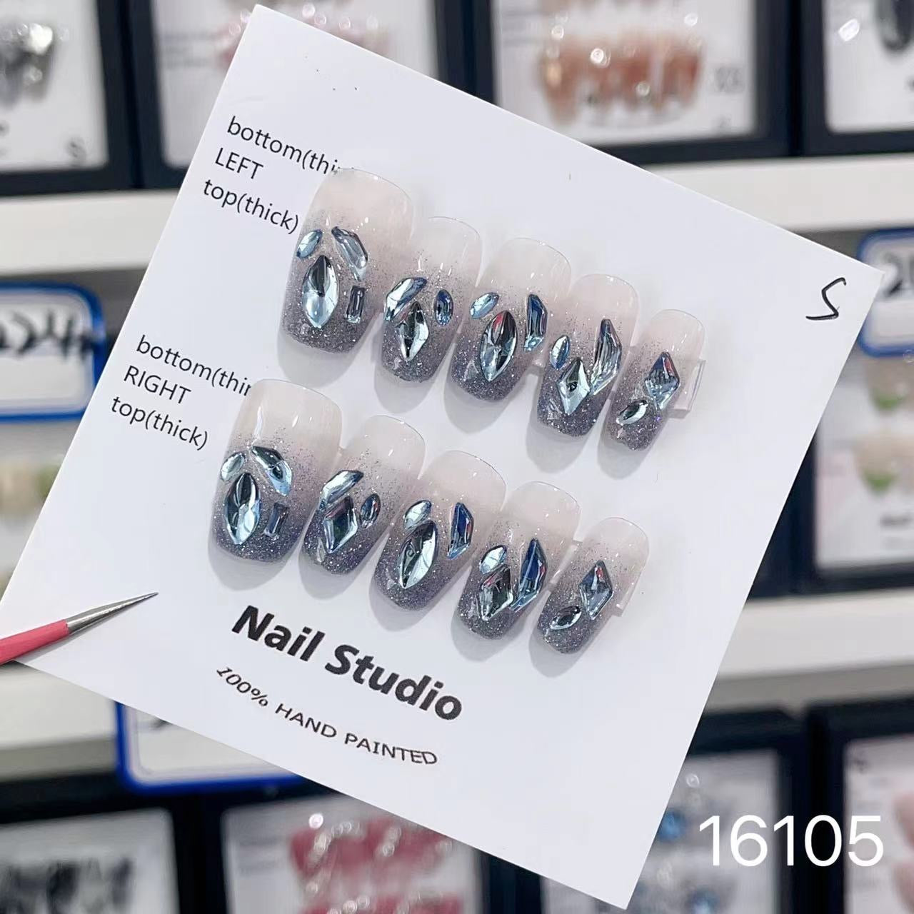 Blue Crushed Diamonds press on Nail