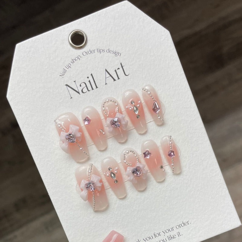 Gentle Bow Orange Nail Handmade Press On Nail