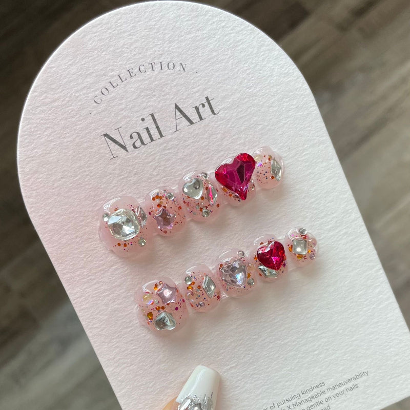 3D Heart Short Nails
