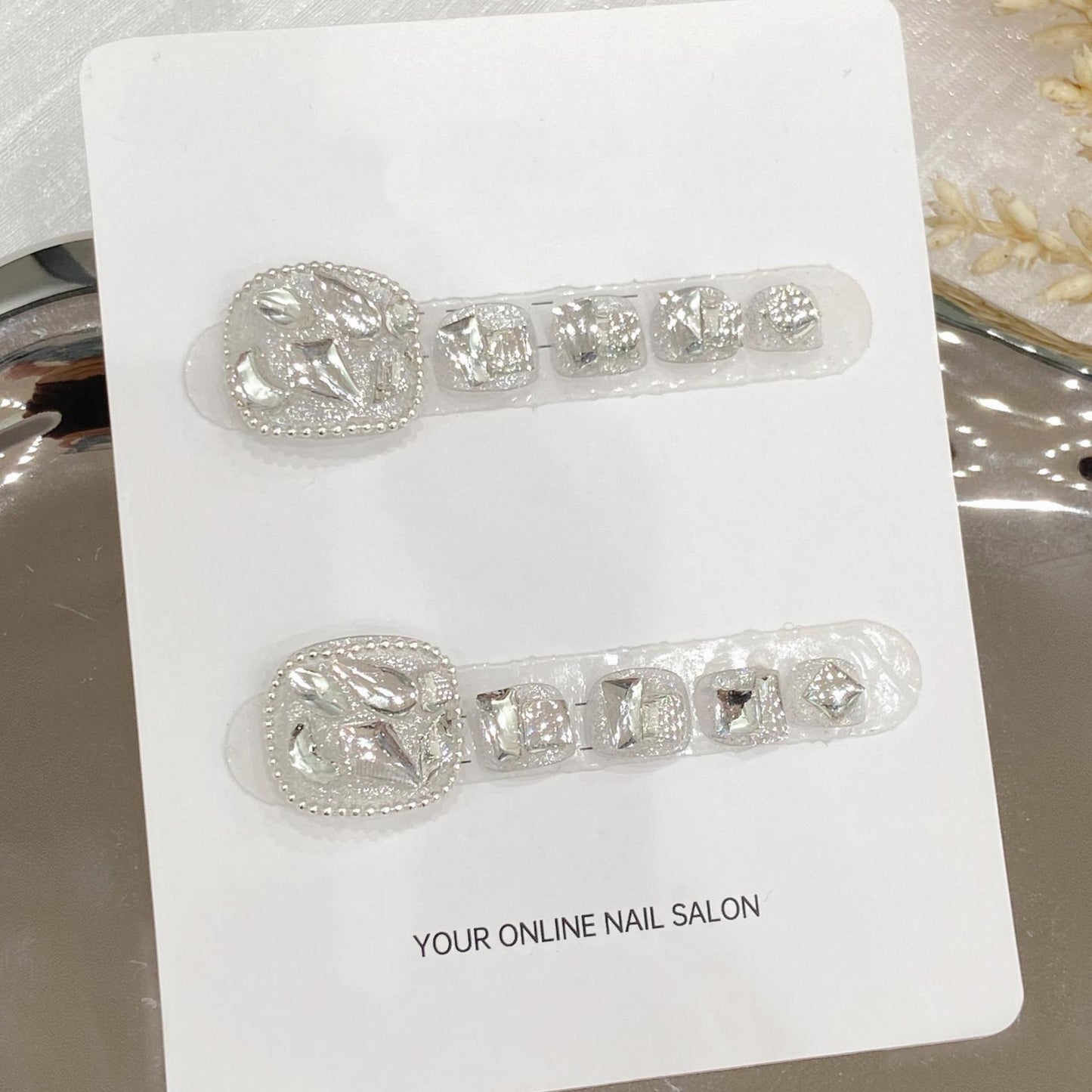 White Glitter Nail Handmade Press On Toe Nails