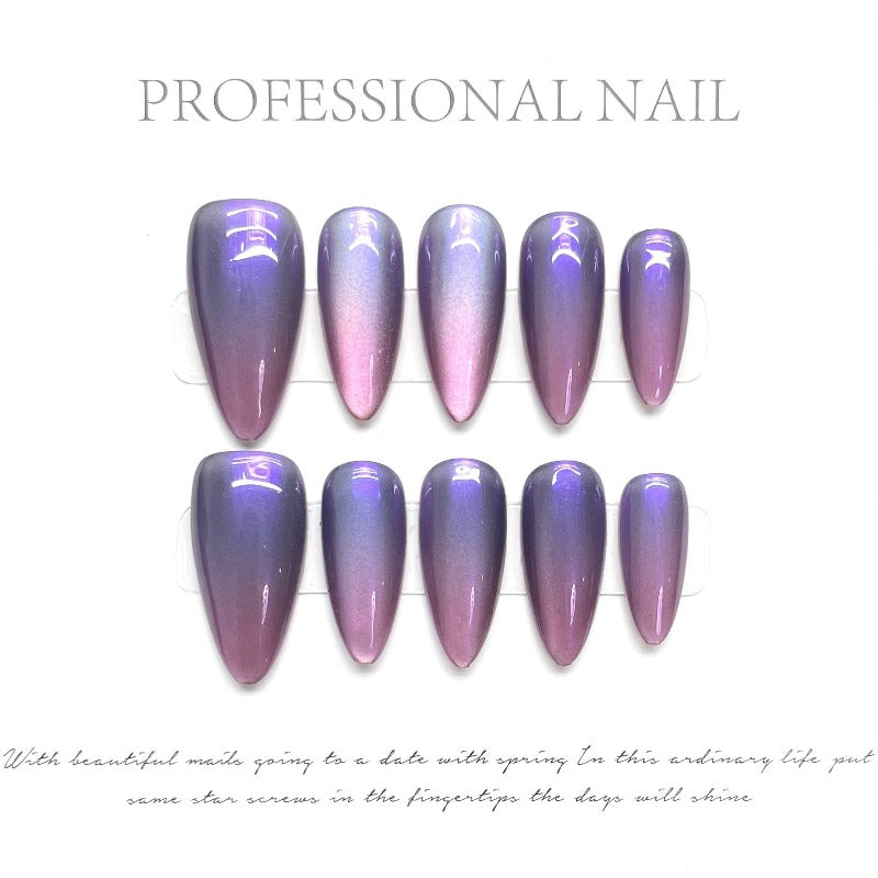 Gradient Purple Cat Eye Nail Handmade Press On Nail