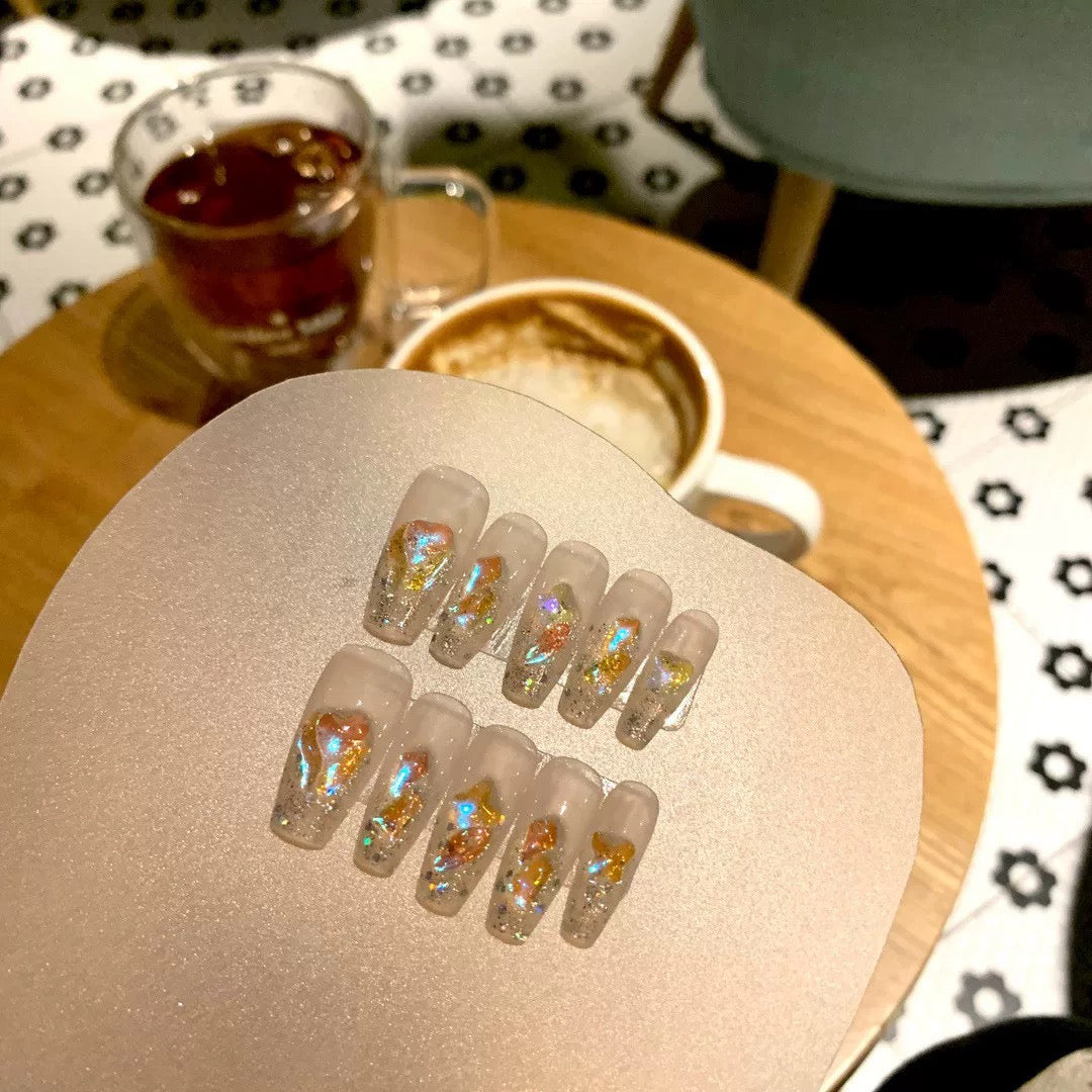 Yellow Crushed Diamonds Nails