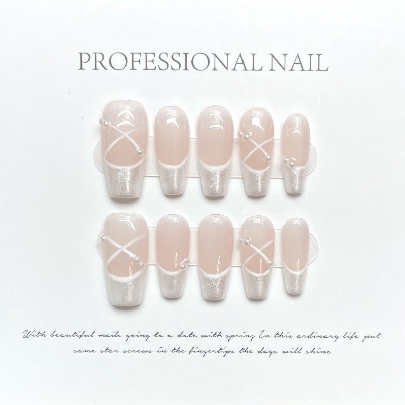 Gentle Silver French Nail Handmade Press On Nail