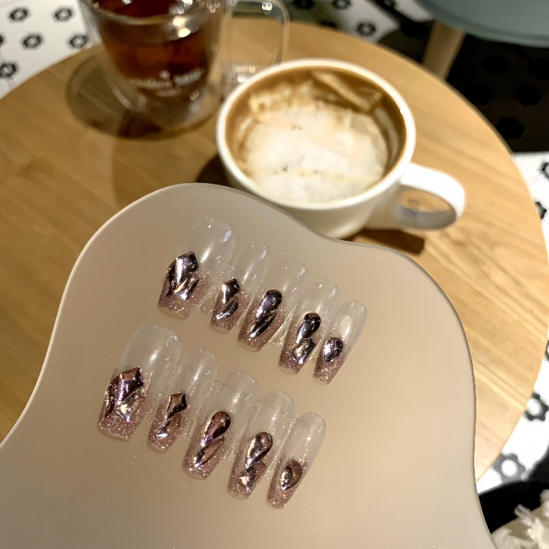 Pink Crushed Diamonds press on Nail