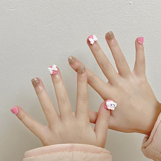 Pink Cute Puppy Handmade Press On Nails