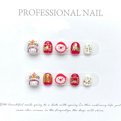 Lion's Head and Father Christmas Handmade Press On Nails