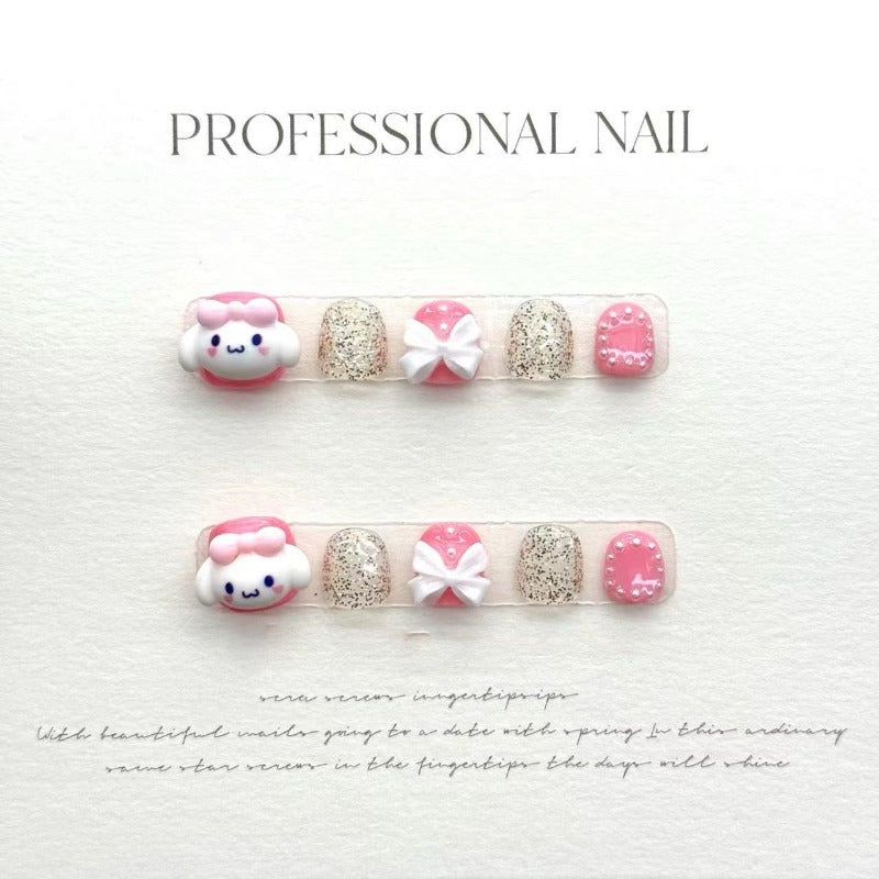 Pink Cute Puppy Handmade Press On Nails