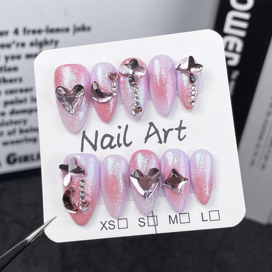 Sparkling Pink Cat's Eye Handmade Press On Nail