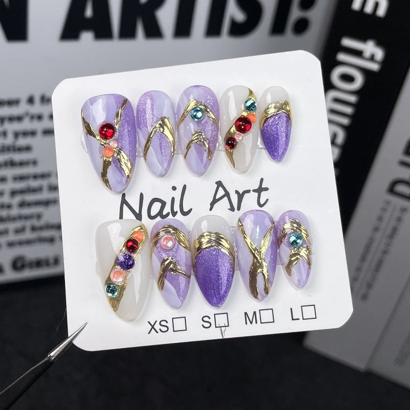 Colourful Jewellery Purple Almond Nail Handmade Press On Nail