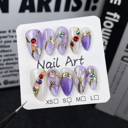 Colourful Jewellery Purple Almond Nail Handmade Press On Nail