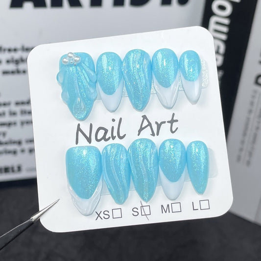 Clear Blue Handmade Press On Nail