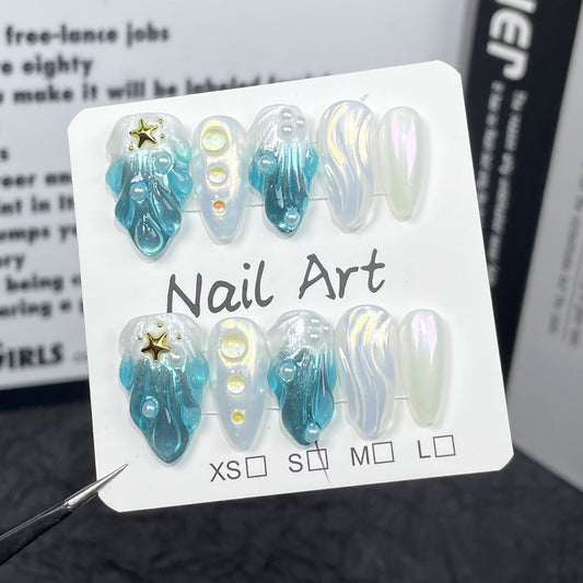 Pearl of The Deep Sea Handmade Press On Nail