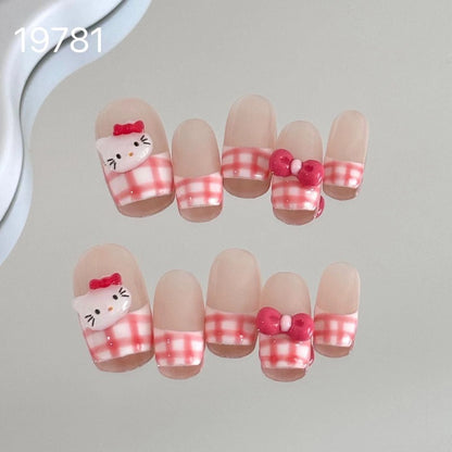 hello Kitty Elegant Pink French Nail Handmade Press On Nail