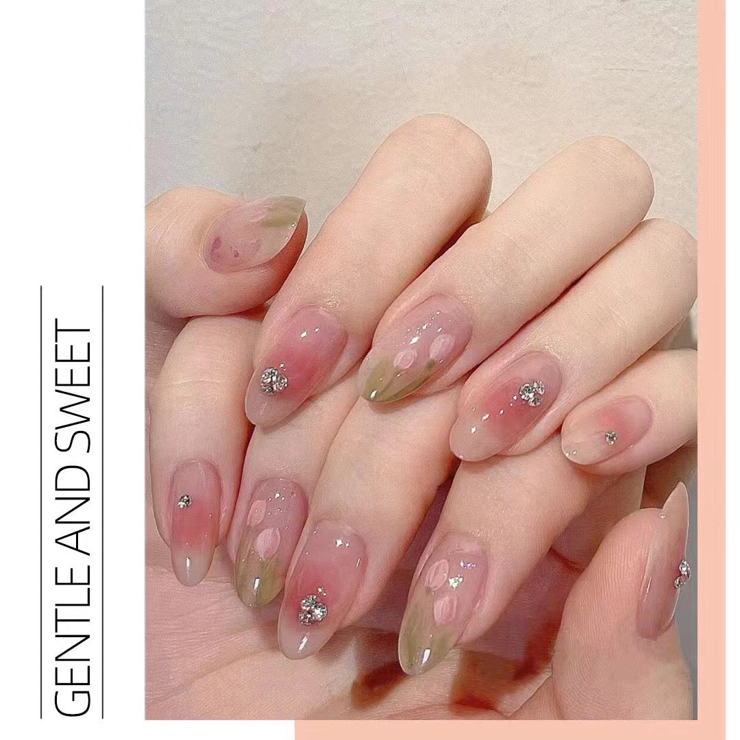 Tulip Flower Pink Nail Handmade Press On Nails