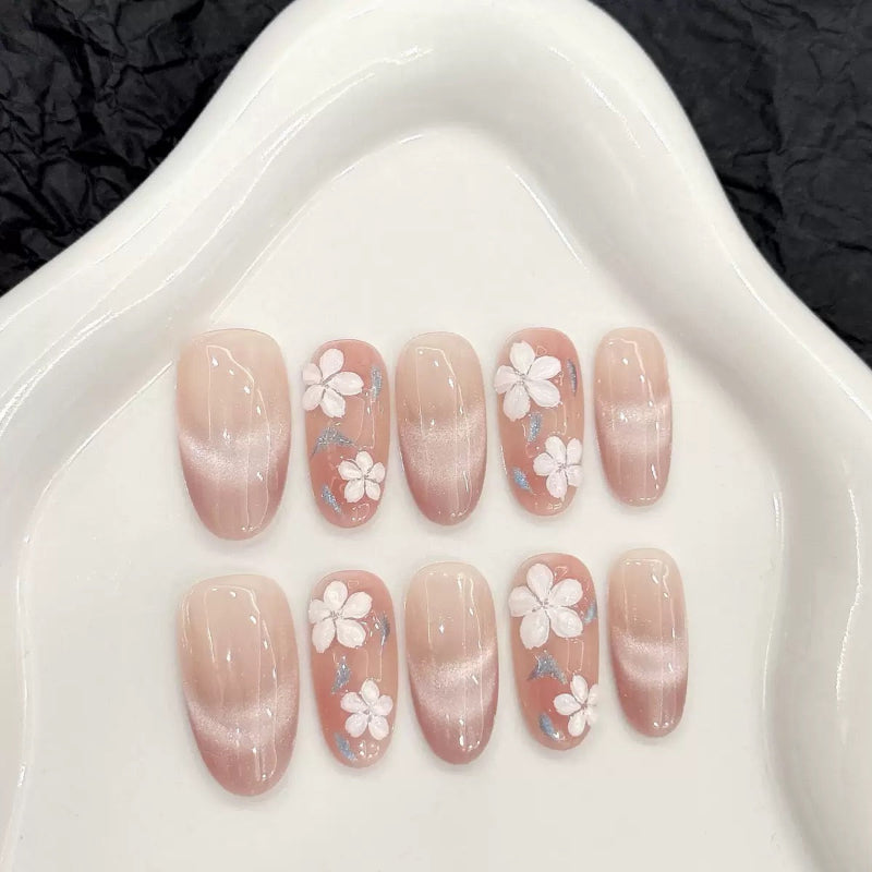 Floral Pink Cat Eye Nail