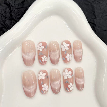 Floral Pink Cat Eye Nail