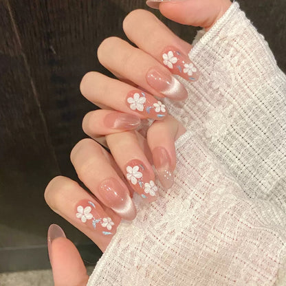 Floral Pink Cat Eye Nail