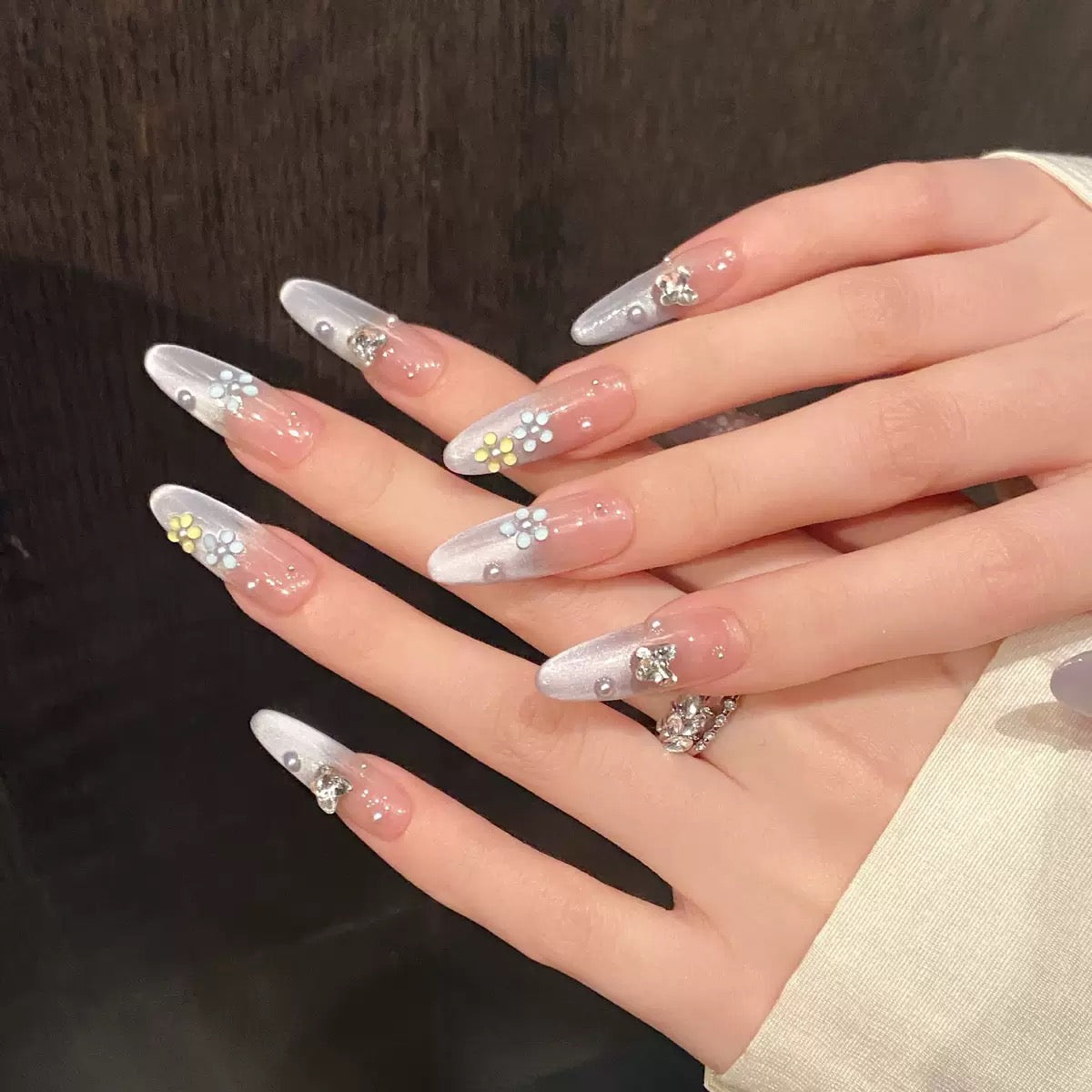 Floral Grey French Nail