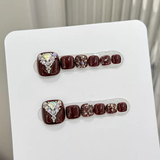 Brown nail  Handmade Press On Toe Nails
