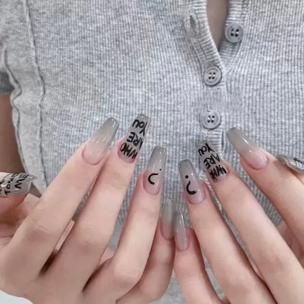 Dirty Grey Graffiti Nail Art