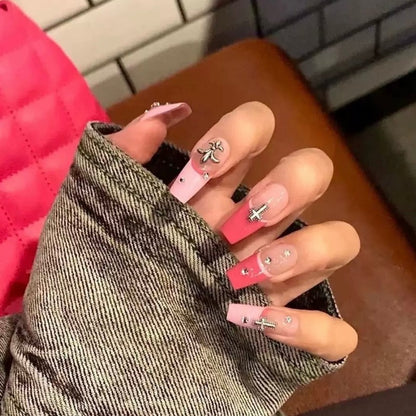 Pink Glitter Cross Nail Art